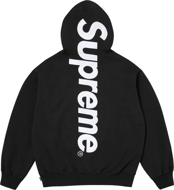 Supreme Satin Appliqué Hooded Sweatshirt - Black (front)