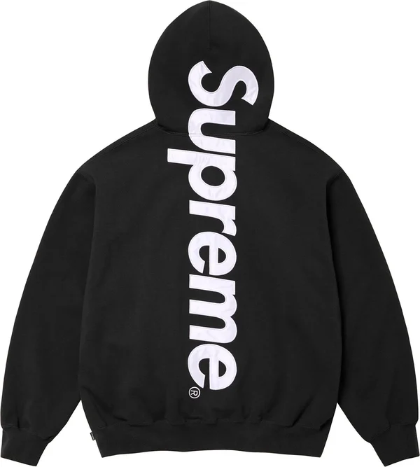Supreme Satin Appliqué Hooded Sweatshirt - Black (front)