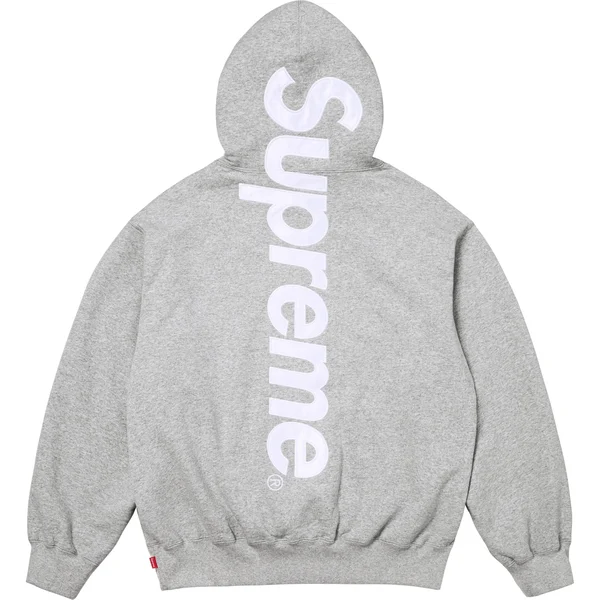 Supreme Satin Appliqué Hooded Sweatshirt - Heather Grey (front)