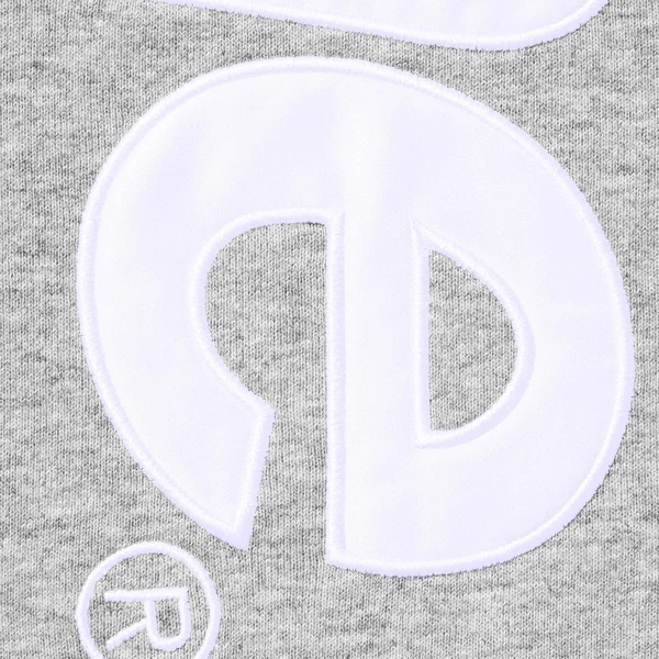 Supreme Satin Appliqué Hooded Sweatshirt - Heather Grey (front)