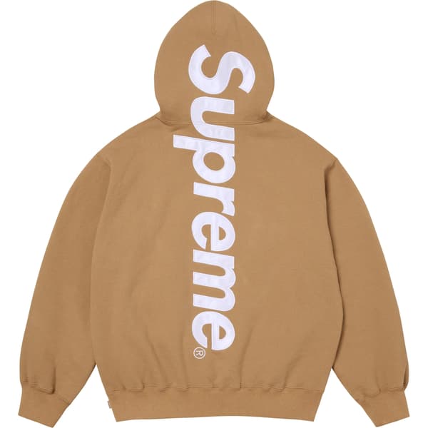 Supreme Satin Appliqué Hooded Sweatshirt - Light Tan (front)