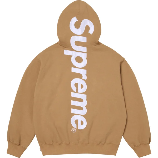 Supreme Satin Appliqué Hooded Sweatshirt - Light Tan (front)