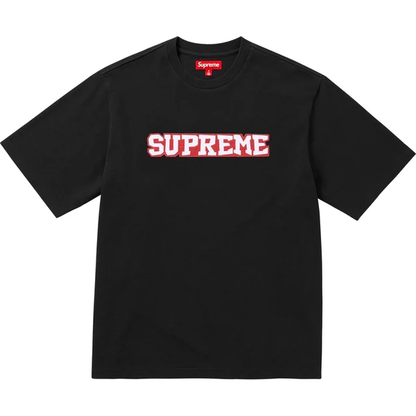 Supreme Satin Appliqué S/S Top - Black (front)