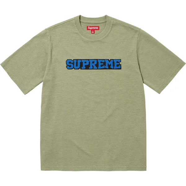 Supreme Satin Appliqué S/S Top - Light Olive (front)