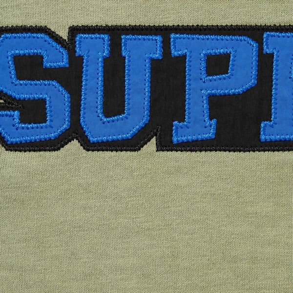 Supreme Satin Appliqué S/S Top - Light Olive (front)