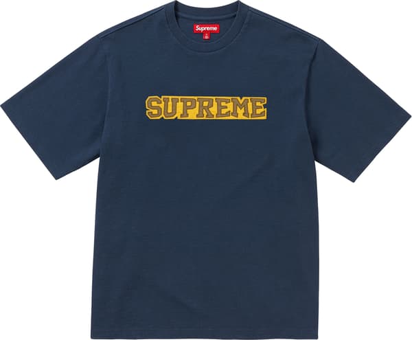 Supreme Satin Appliqué S/S Top - Navy (front)