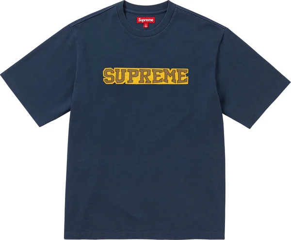 Supreme Satin Appliqué S/S Top - Navy (front)