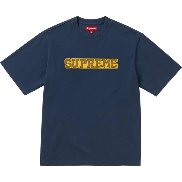 Supreme Satin Appliqué S/S Top - Navy (front)