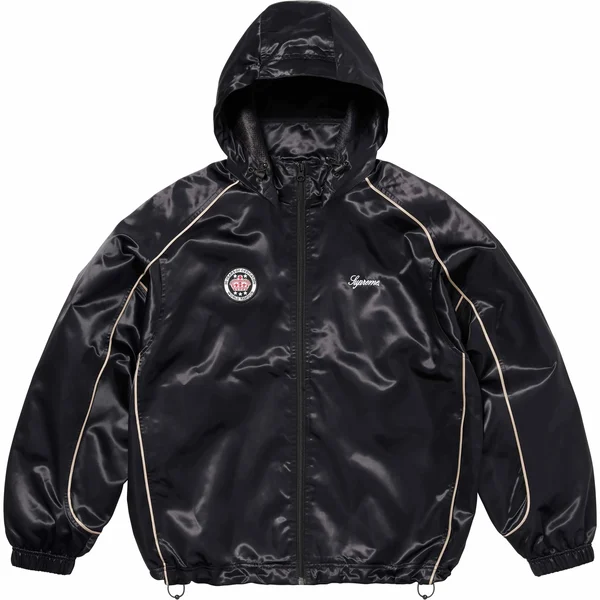 Supreme Satin Hooded Track Jacket - Black (front)