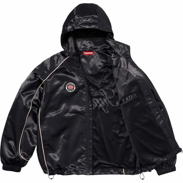 Supreme Satin Hooded Track Jacket - Black (front)