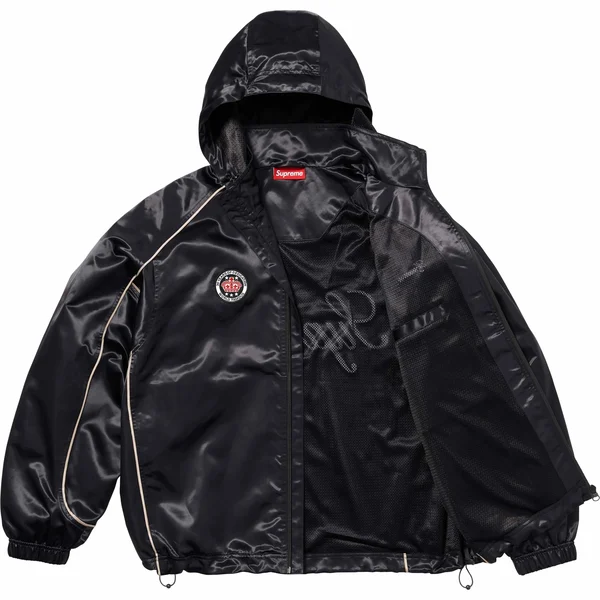 Supreme Satin Hooded Track Jacket - Black (front)