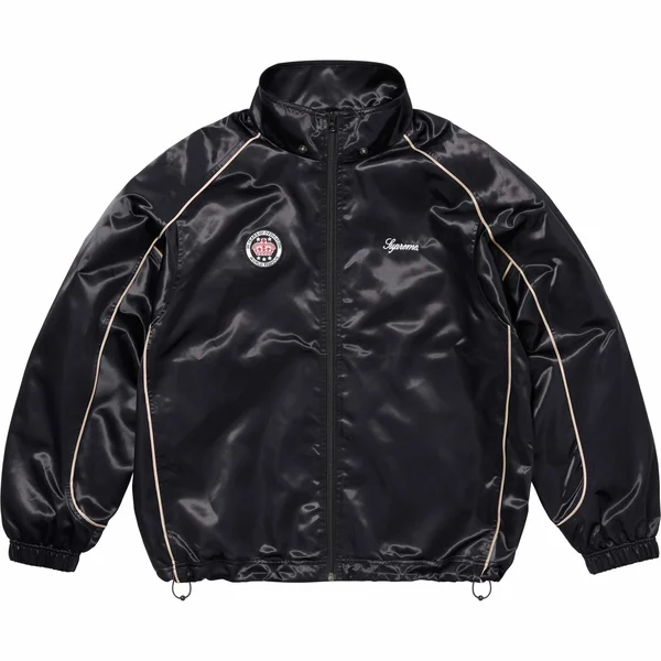Supreme Satin Hooded Track Jacket - Black (front)
