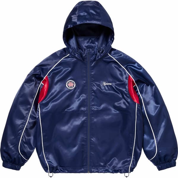Supreme Satin Hooded Track Jacket - Navy (front)
