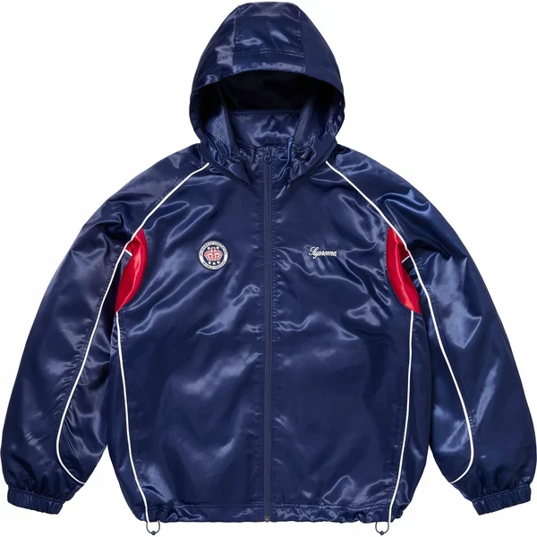 Supreme Satin Hooded Track Jacket - Navy (front)
