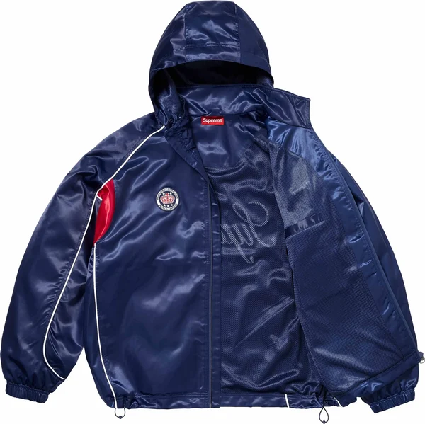 Supreme Satin Hooded Track Jacket - Navy (front)