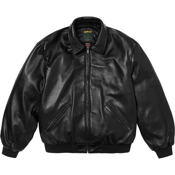 Supreme Schott Hooded Leather Bomber Jacket - Black (front)