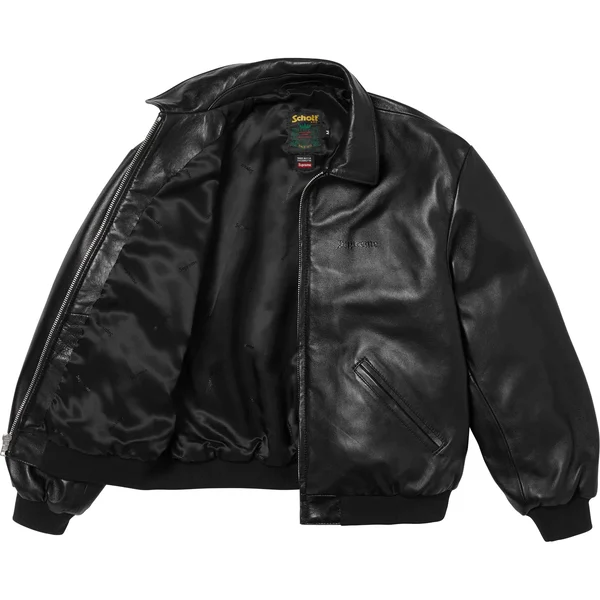 Supreme Schott Hooded Leather Bomber Jacket - Black (front)