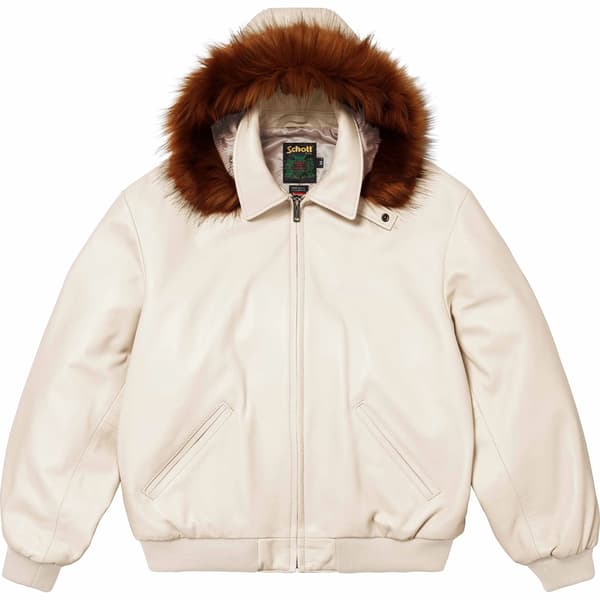 Supreme Schott Hooded Leather Bomber Jacket - Stone (front)
