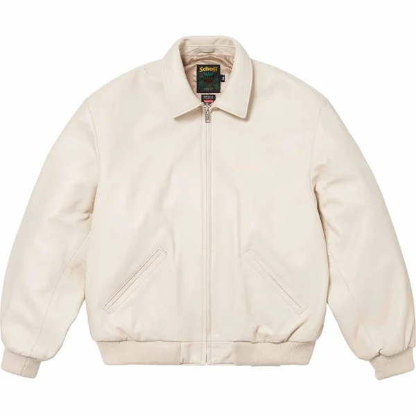 Supreme Schott Hooded Leather Bomber Jacket - Stone (front)