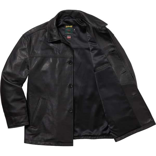 Supreme Schott Leather Car Coat - Black (front)