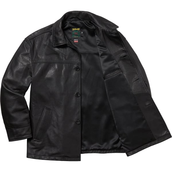 Supreme Schott Leather Car Coat - Black (front)