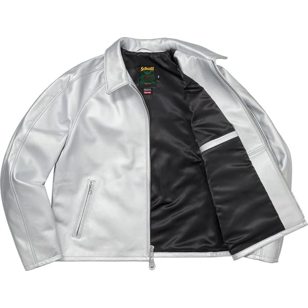 Supreme Schott Leather Racer Jacket - Silver (front)