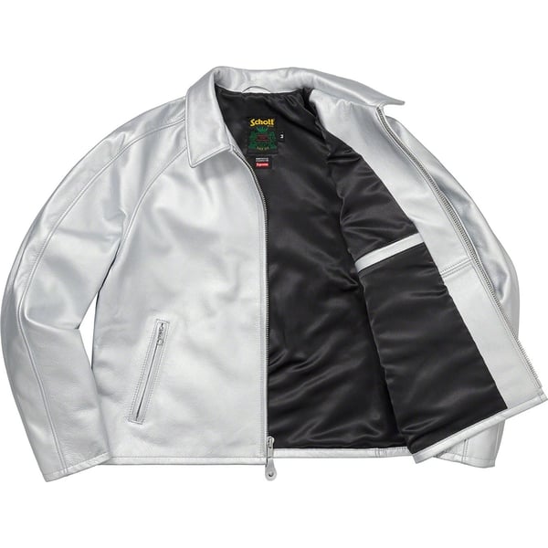 Supreme Schott Leather Racer Jacket - Silver (front)