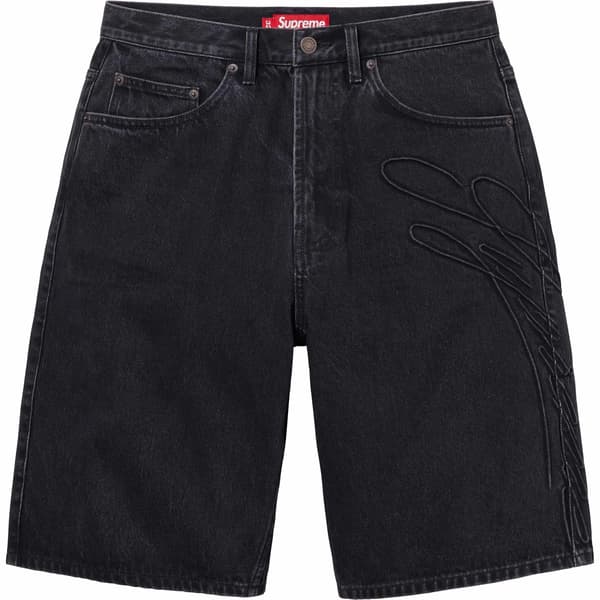 Supreme Script Baggy Denim Short - Washed Black (front)
