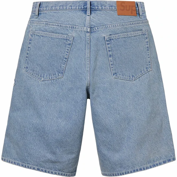 Supreme Script Baggy Denim Short - Washed Indigo (front)