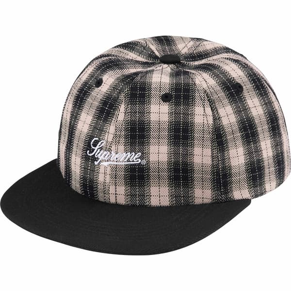 Supreme Script Logo 6-Panel - Black Plaid (front)