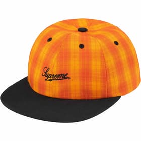 Supreme Script Logo 6-Panel Orange Plaid