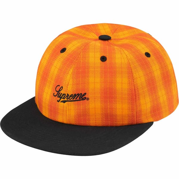 Supreme Script Logo 6-Panel - Orange Plaid (front)