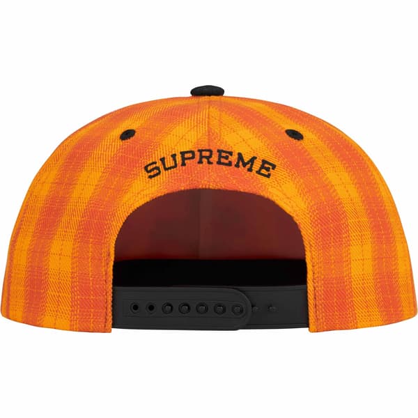 Supreme Script Logo 6-Panel - Orange Plaid (front)