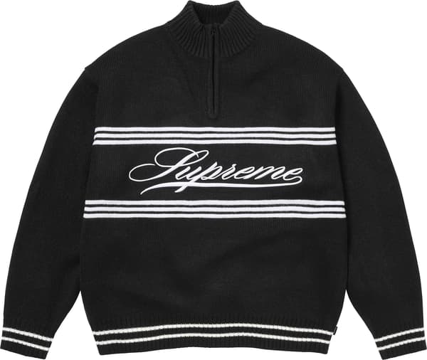 Supreme Script Stripe Half Zip Sweater - Black (front)