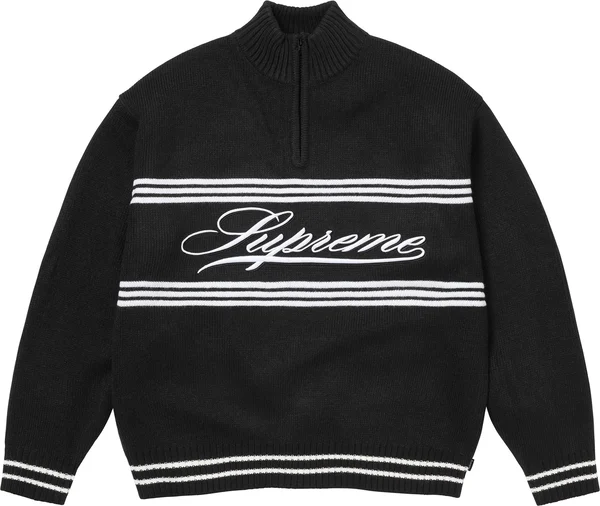 Supreme Script Stripe Half Zip Sweater - Black (front)