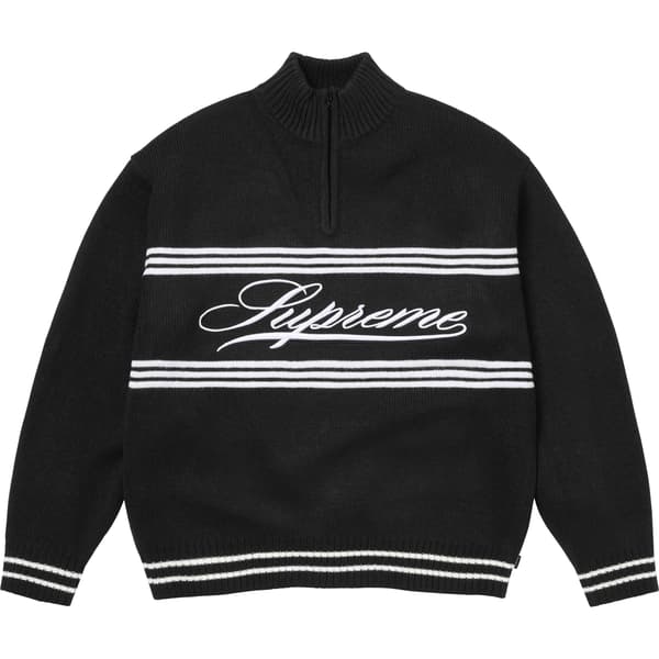Supreme Script Stripe Half Zip Sweater - Black (front)