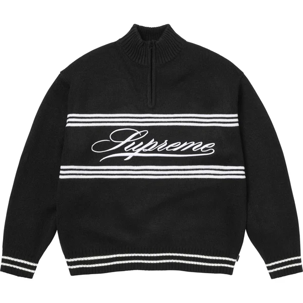Supreme Script Stripe Half Zip Sweater - Black (front)