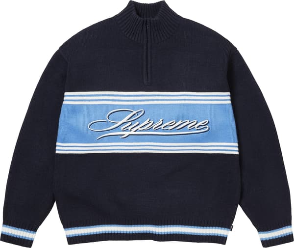 Supreme Script Stripe Half Zip Sweater - Navy (front)