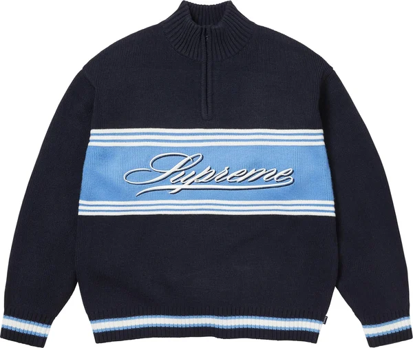 Supreme Script Stripe Half Zip Sweater - Navy (front)