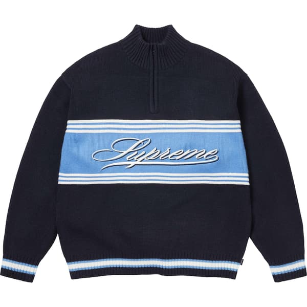 Supreme Script Stripe Half Zip Sweater - Navy (front)