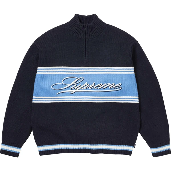 Supreme Script Stripe Half Zip Sweater - Navy (front)