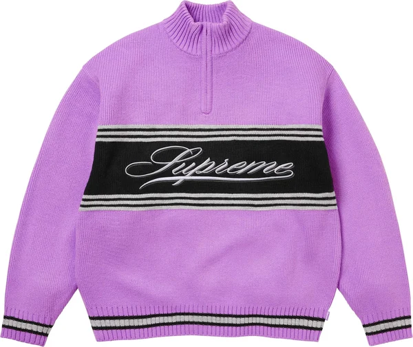 Supreme Script Stripe Half Zip Sweater - Purple (front)
