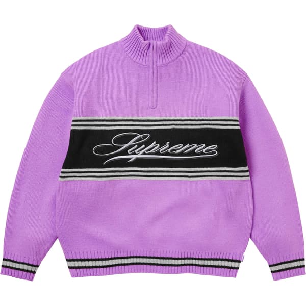 Supreme Script Stripe Half Zip Sweater - Purple (front)