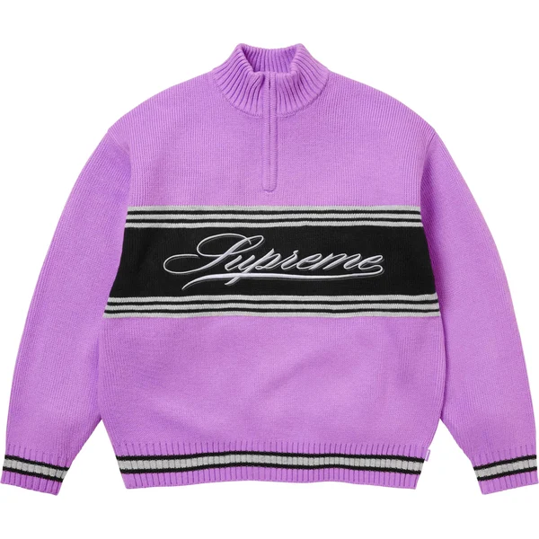 Supreme Script Stripe Half Zip Sweater - Purple (front)