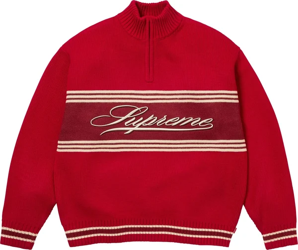Supreme Script Stripe Half Zip Sweater - Red (front)
