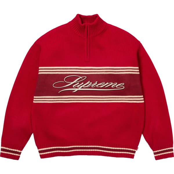 Supreme Script Stripe Half Zip Sweater - Red (front)