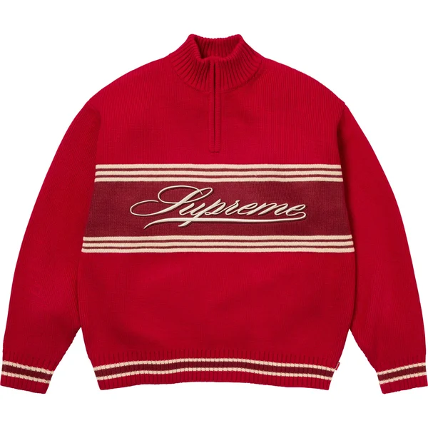 Supreme Script Stripe Half Zip Sweater - Red (front)
