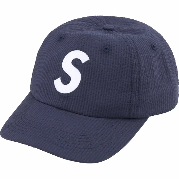 Supreme Seersucker S Logo 6-Panel - Navy (front)