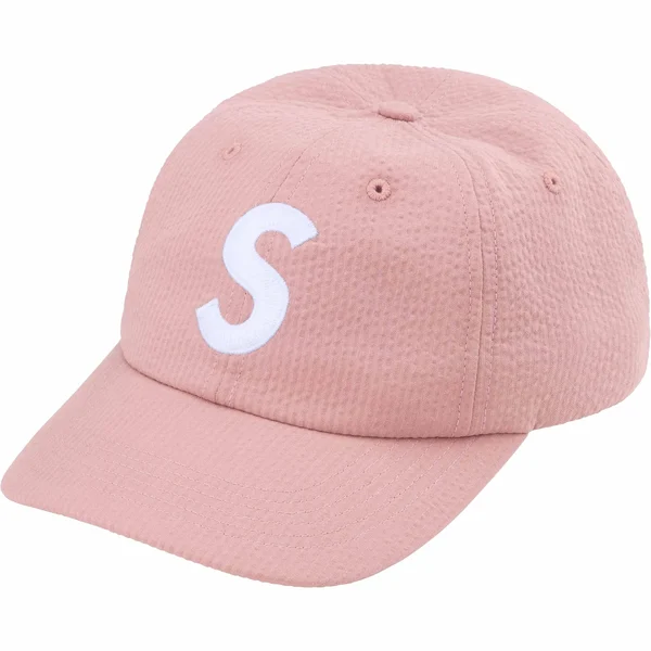 Supreme Seersucker S Logo 6-Panel - Pink (front)