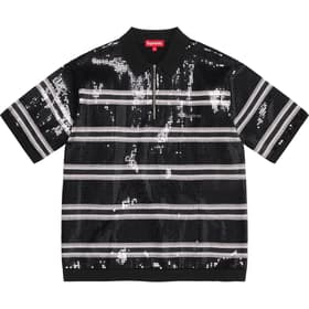 Supreme Sequin Stripe Zip Polo Black